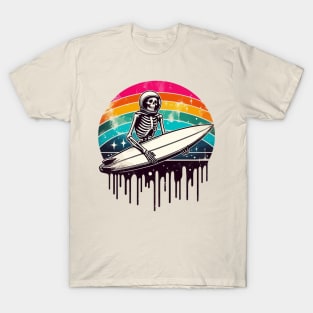 Funny Skeleton Surfer Rainbow T-Shirt